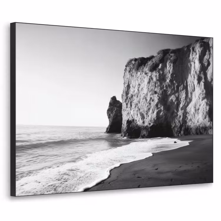 Strand - Klif - Golven - Voetstappen Textielframe zwart klein -3d