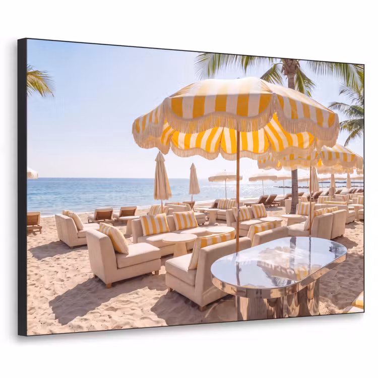 Strand - Ligbedden - Vakantie - Modern - Geel Textielframe zwart klein -3d