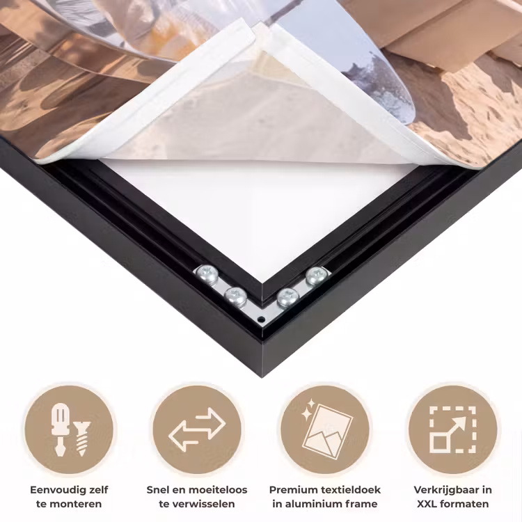 Strand - Ligbedden - Vakantie - Modern - Geel Textielframe zwart klein -USP_closeupNL