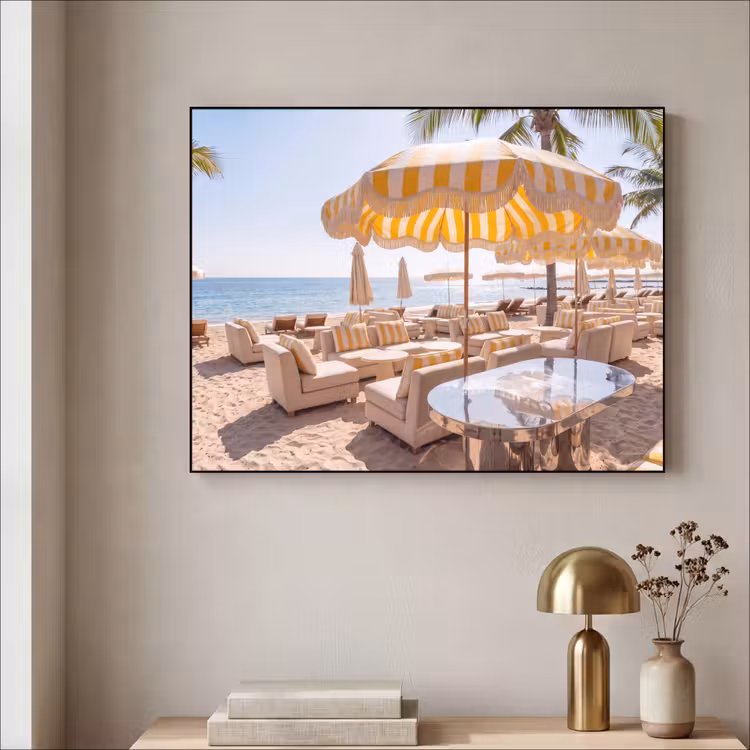 Strand - Ligbedden - Vakantie - Modern - Geel Textielframe zwart klein -sfeer2