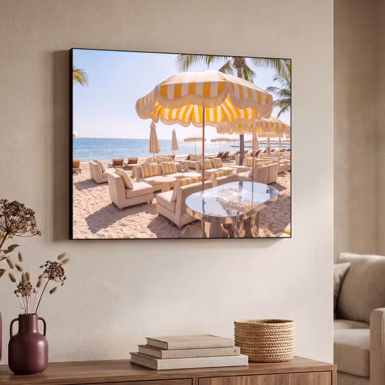 Strand - Ligbedden - Vakantie - Modern - Geel Textielframe zwart klein -sfeer3