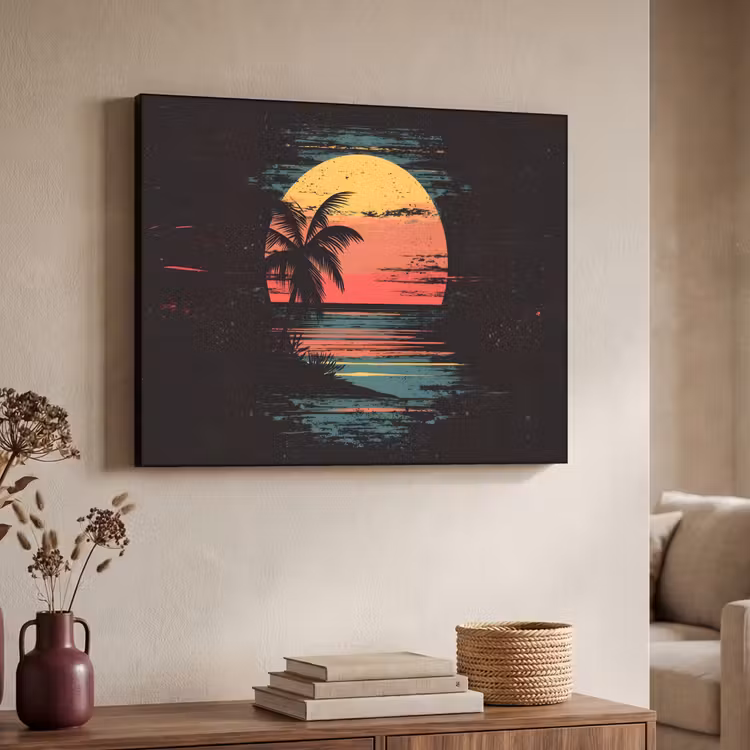 Strand - Minimalistisch - Zon - Oranje Textielframe zwart klein -sfeer3