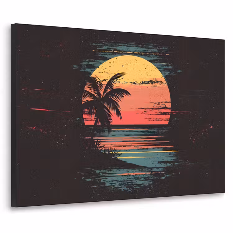 Strand - Minimalistisch - Zon - Oranje Textielframe zwart klein -3d