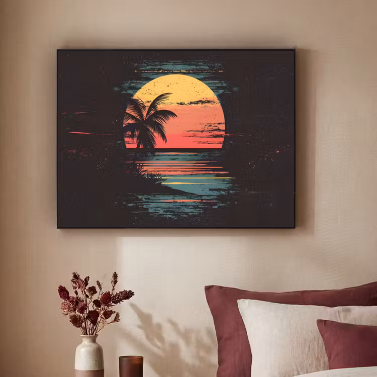 Strand - Minimalistisch - Zon - Oranje Textielframe zwart klein -sfeer1