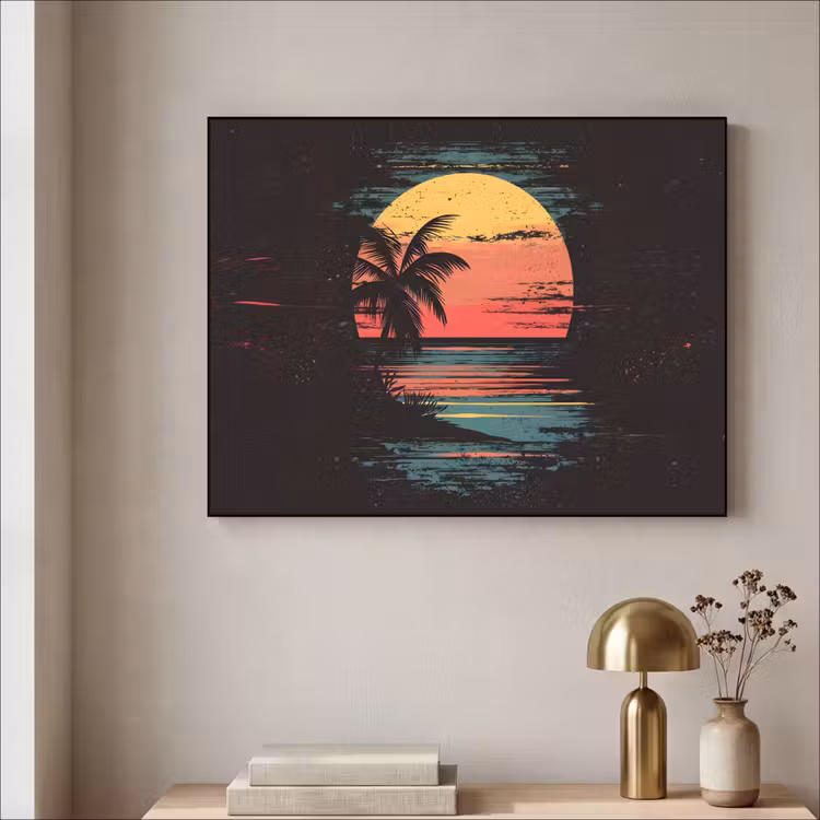 Strand - Minimalistisch - Zon - Oranje Textielframe - compleet frame klein -sfeer2