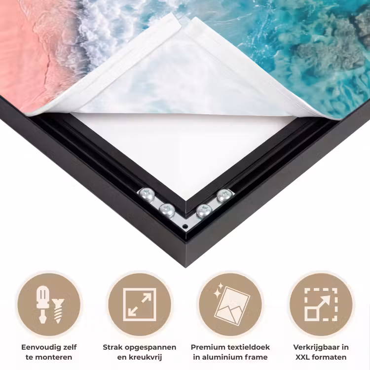Strand - Oceaan - Golven - Roze Zand - Natuur Textielframe zwart klein -USP_feed_closeupNL