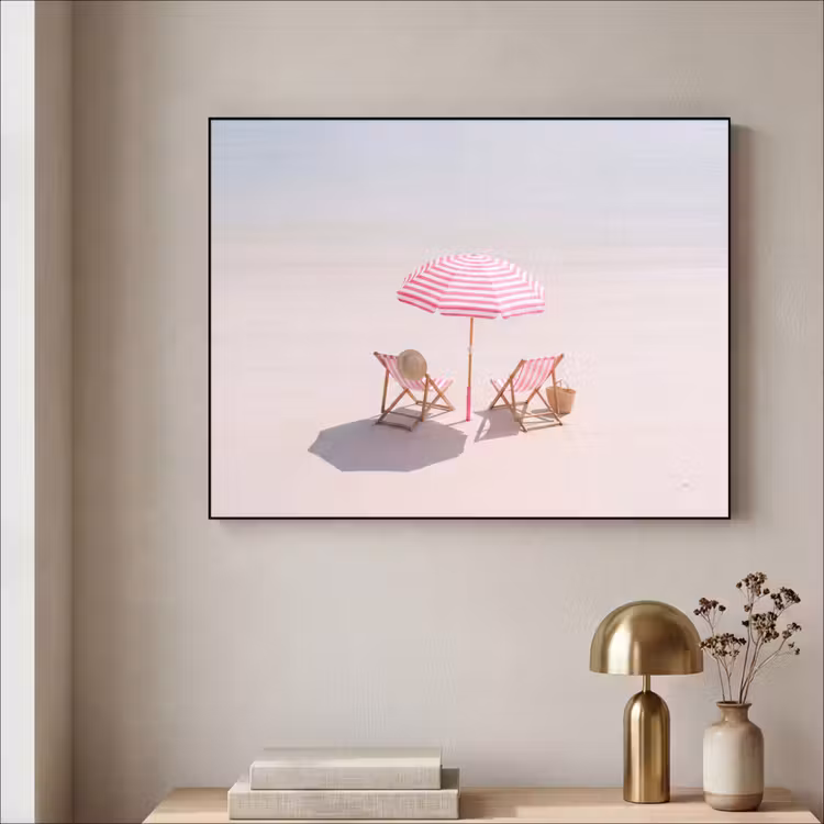 Strand - Parasol - Ligstoel - Zomer - Roze Textielframe zwart klein -sfeer2