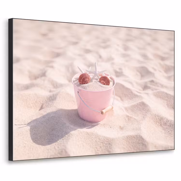 Strand - Schelpen - Zomer - Roze - Decoratie Textielframe zwart klein -3d