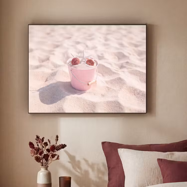 Strand - Schelpen - Zomer - Roze - Decoratie Textielframe zwart klein -sfeer1