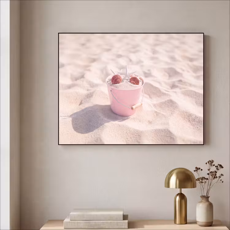 Strand - Schelpen - Zomer - Roze - Decoratie Textielframe zwart klein -sfeer2