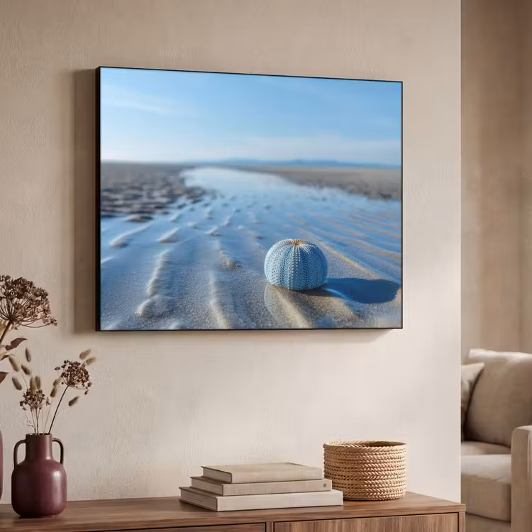 Strand - Schild - Water - Blauw Textielframe zwart klein -sfeer3