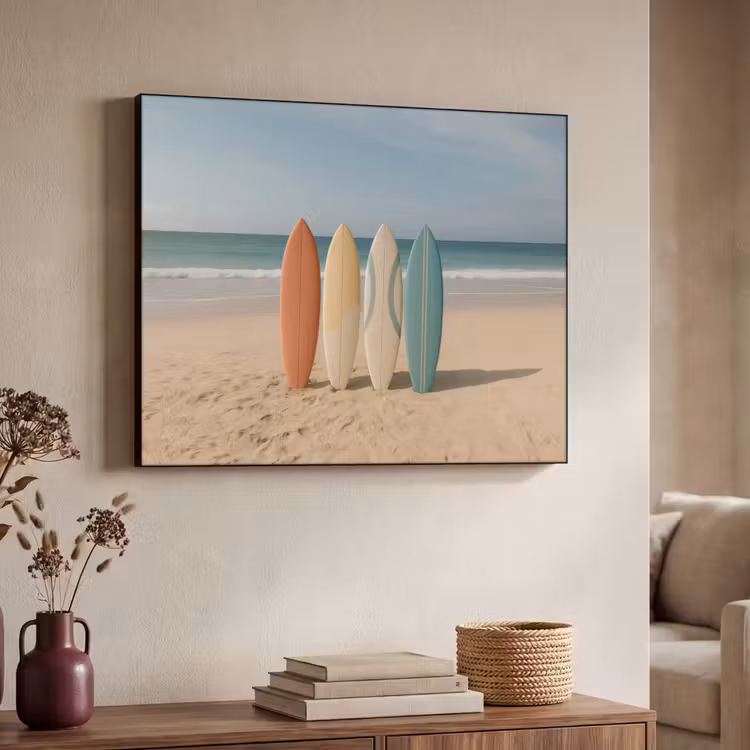 Strand - Surfbord - Pastel Textielframe zwart klein -sfeer3