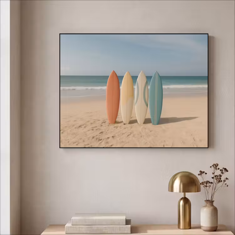 Strand - Surfbord - Pastel Textielframe zwart klein -sfeer2