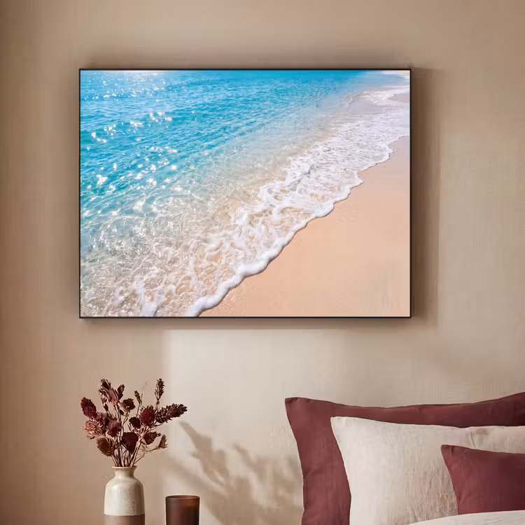 Strand - Water - Natuur - Blauw - Beige Textielframe zwart klein -sfeer1
