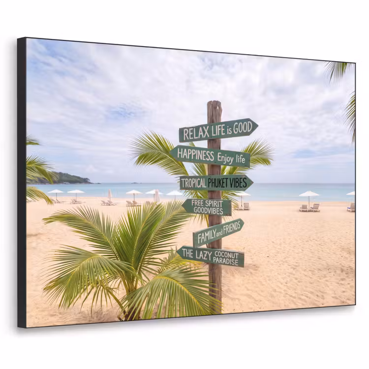 Strand - Wegwijzer - Palmen - Tropisch - Groen Textielframe zwart klein -3d