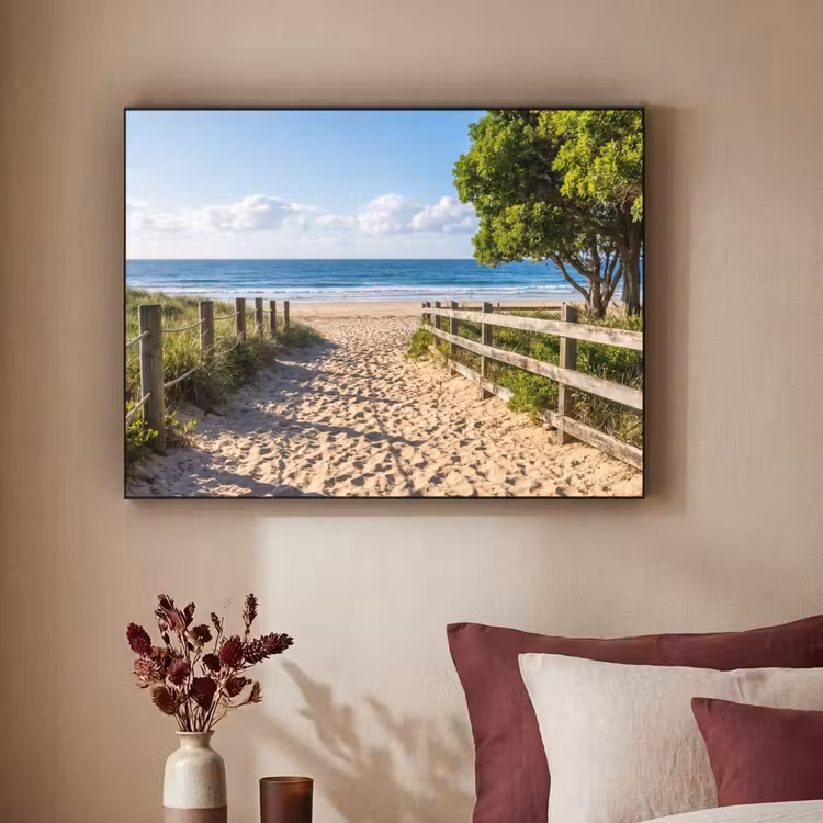 Strand - Zandpad - Oceaan - Natuur Textielframe zwart klein -sfeer1