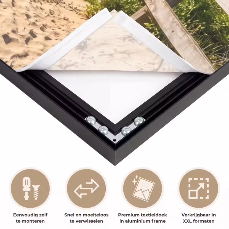 Strand - Zandpad - Oceaan - Natuur Textielframe zwart klein -USP_closeupNL