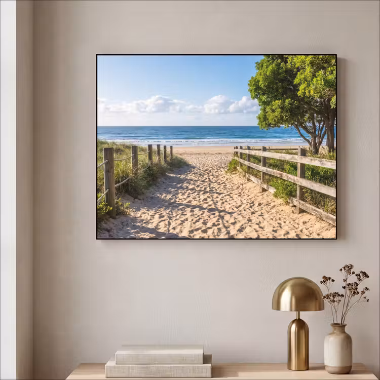 Strand - Zandpad - Oceaan - Natuur Textielframe zwart klein -sfeer2