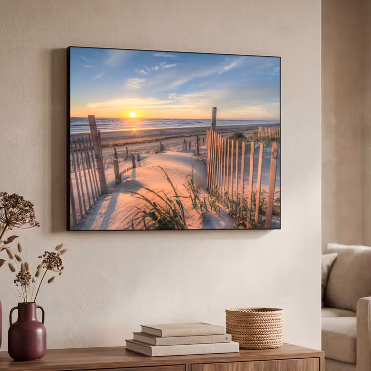 Strand - Zee - Duin - Zonsondergang - Landschap Textielframe zwart klein -sfeer3