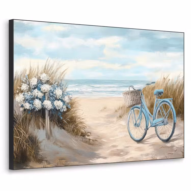 Strand - Zee - Fiets - Vintage - Bloemen Textielframe zwart klein -3d