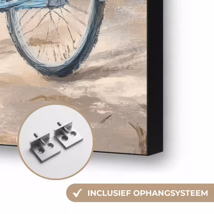 Strand - Zee - Fiets - Vintage - Bloemen Textielframe zwart klein -USP_ophangsysteemNL