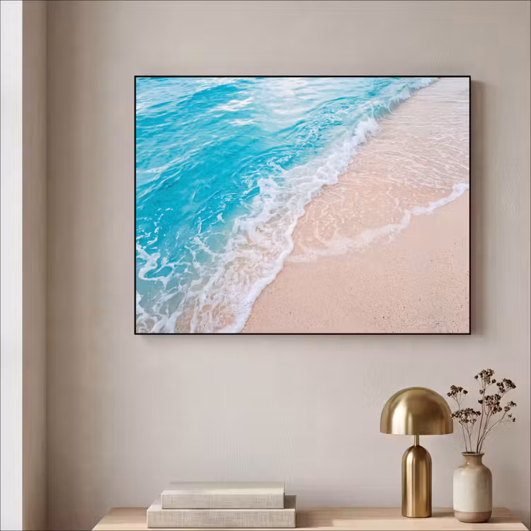 Strand - Zee - Golf - Natuur - Blauw Textielframe zwart klein -sfeer2