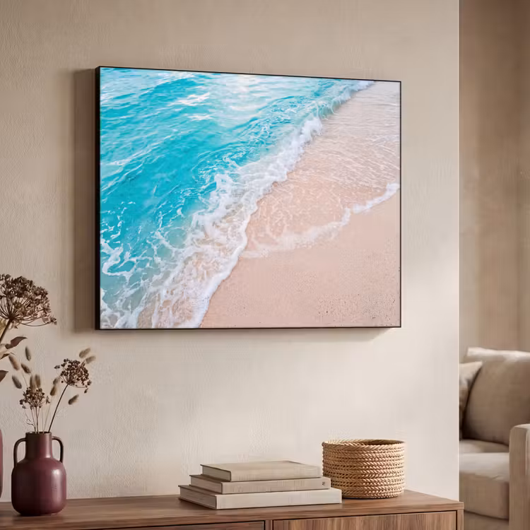 Strand - Zee - Golf - Natuur - Blauw Textielframe zwart klein -sfeer3