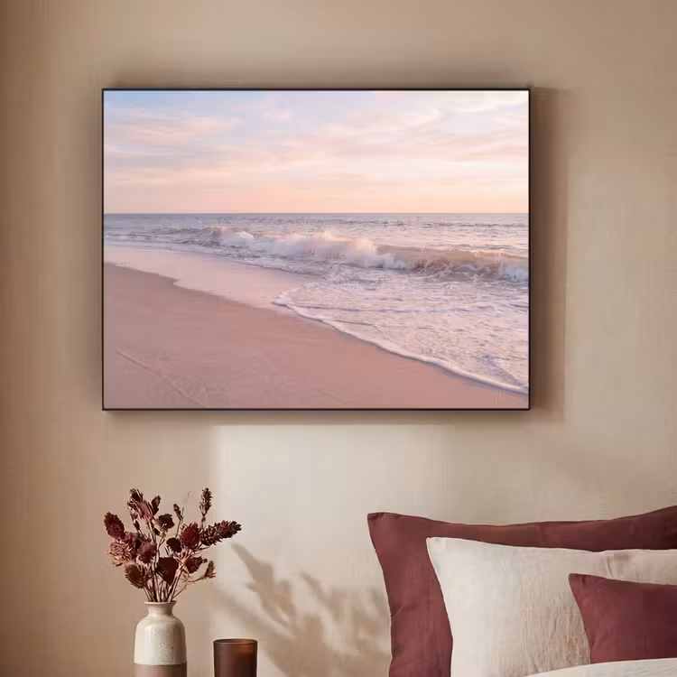 Strand - Zee - Golven - Natuur - Zonsondergang Textielframe zwart klein -sfeer1