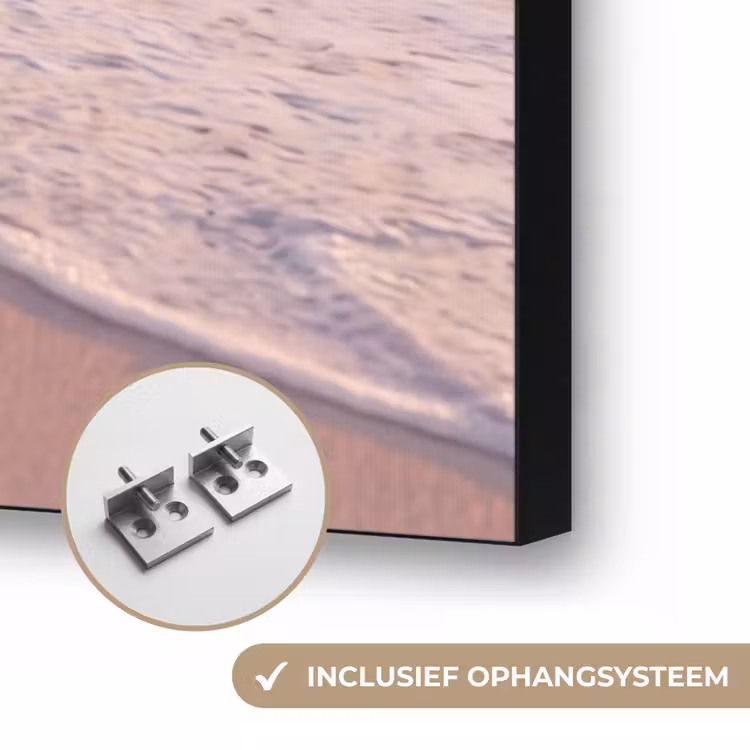 Strand - Zee - Golven - Natuur - Zonsondergang Textielframe zwart klein -USP_ophangsysteemNL