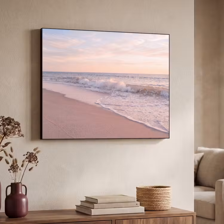 Strand - Zee - Golven - Natuur - Zonsondergang Textielframe zwart klein -sfeer3