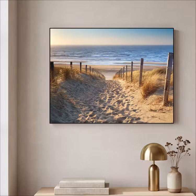 Strand - Zee - Nederland - Duinen - Zon Textielframe zwart klein -sfeer2