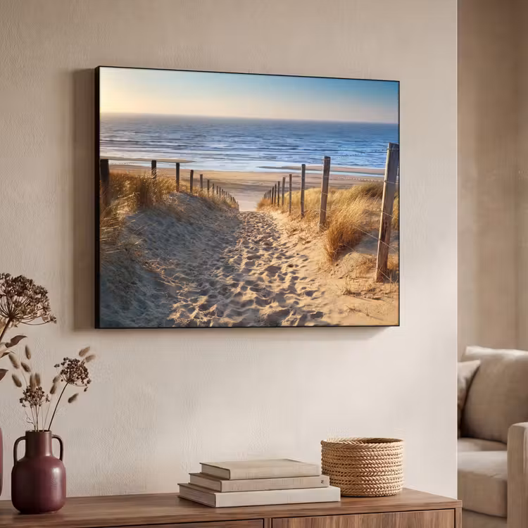 Strand - Zee - Nederland - Duinen - Zon Textielframe zwart klein -sfeer3