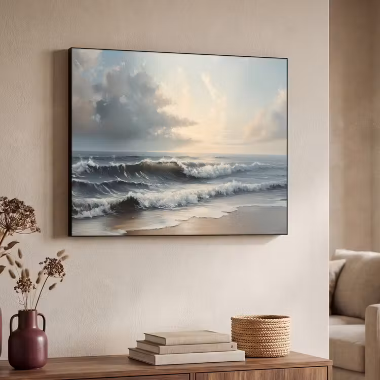 Strand - Zee - Zonsondergang Textielframe zwart klein -sfeer3