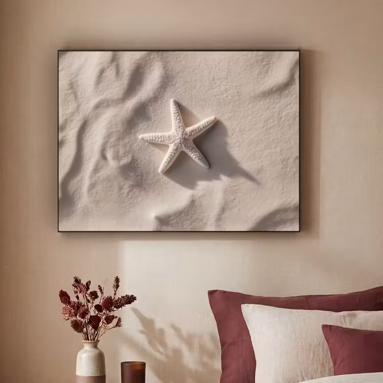 Strand - Zeester - Zand - Beige Textielframe zwart klein -sfeer1