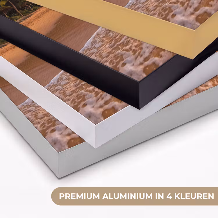 Strand - Zonsondergang - Golven - Natuur - Goud Textielframe zwart klein -USP_kleurenNL