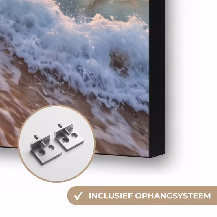 Strand - Zonsondergang - Golven - Natuur - Goud Textielframe zwart klein -USP_ophangsysteemNL