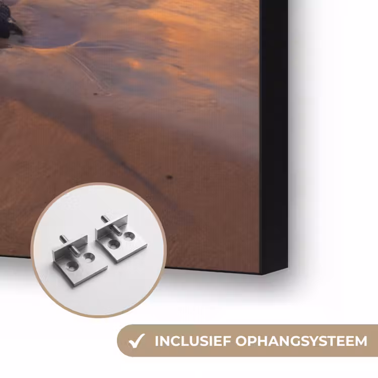 Strand - Zonsondergang - Golven - Natuur - Oranje Textielframe zwart klein -USP_ophangsysteemNL