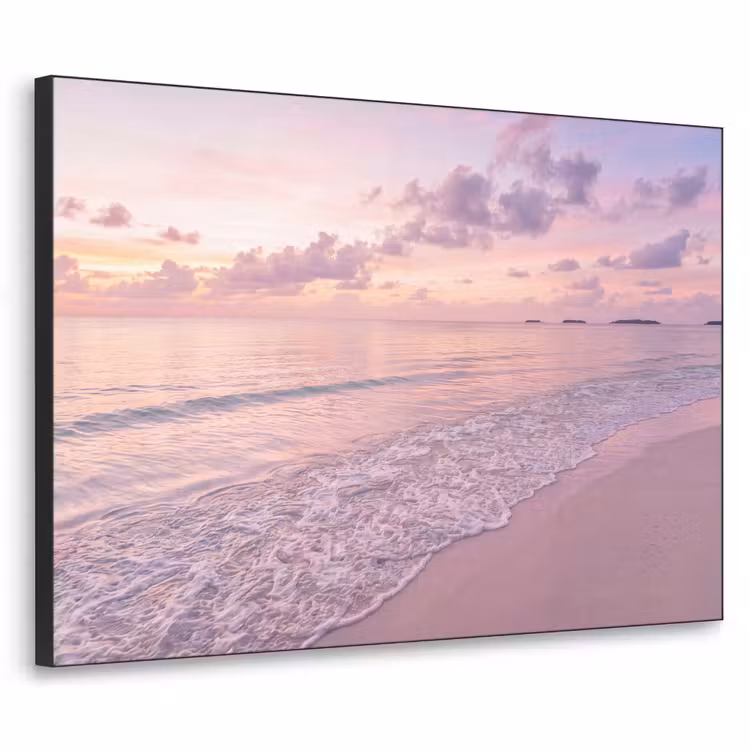 Strand - Zonsondergang - Natuur - Minimalistisch - Roze Textielframe zwart klein -3d