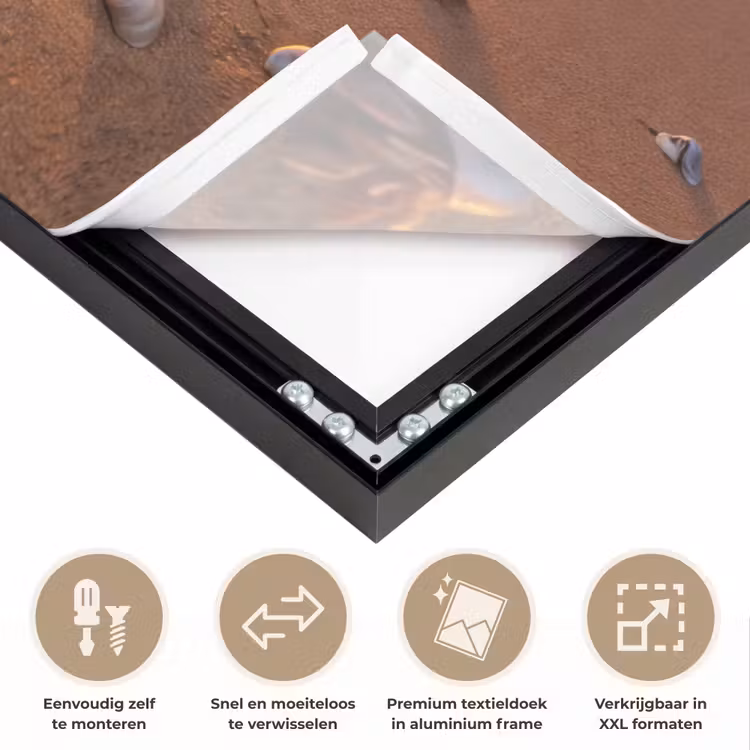Strand - Zonsondergang - Palmbomen - Natuur - Oranje Textielframe zwart klein -USP_closeupNL