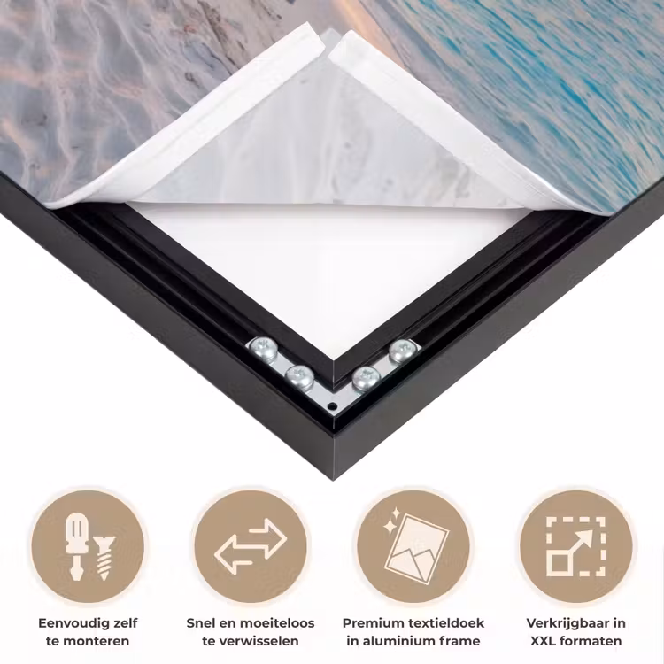 Strand - Zonsondergang - Palmbomen - Tropisch - Natuur Textielframe zwart klein -USP_closeupNL