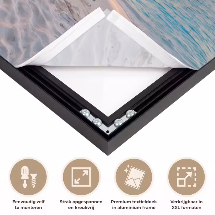 Strand - Zonsondergang - Palmbomen - Tropisch - Natuur Textielframe zwart klein -USP_feed_closeupNL