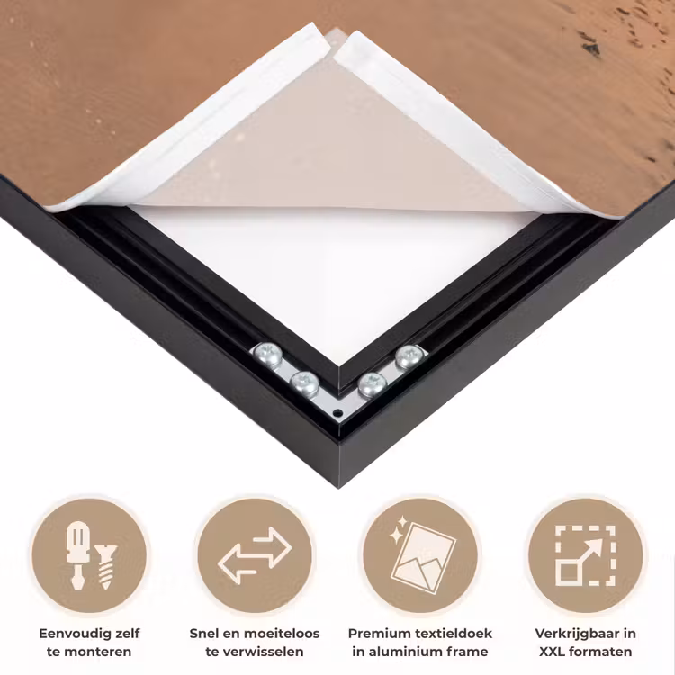 Strand - Zonsondergang - Tropisch - Natuur - Goud Textielframe zwart klein -USP_closeupNL