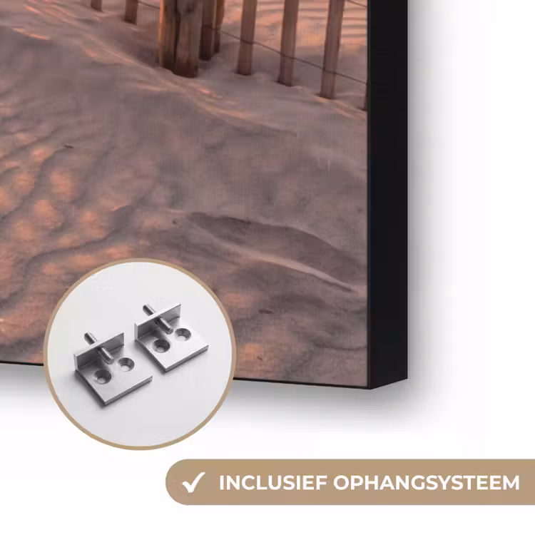 Strand - Zonsondergang - Zee - Natuur - Oranje Textielframe zwart klein -USP_ophangsysteemNL