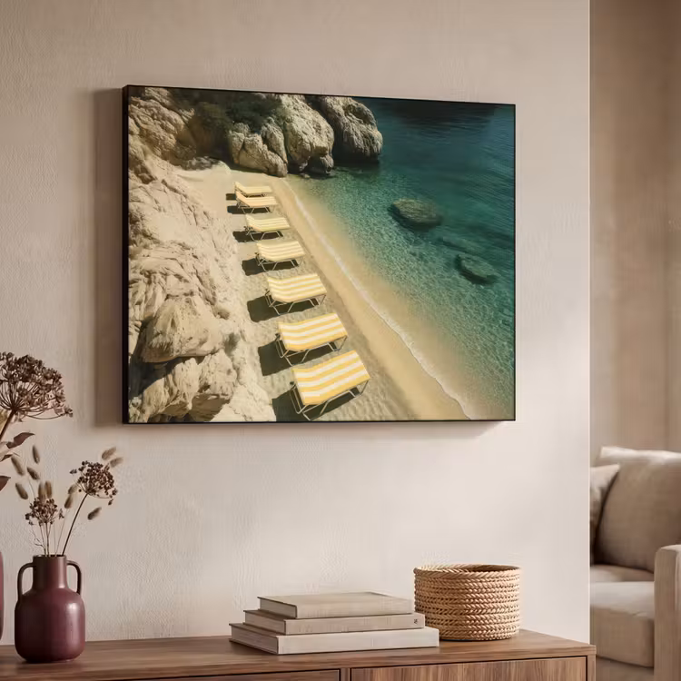 Strandbedden - Zee - Stenen - Baai Textielframe - compleet frame klein -sfeer3