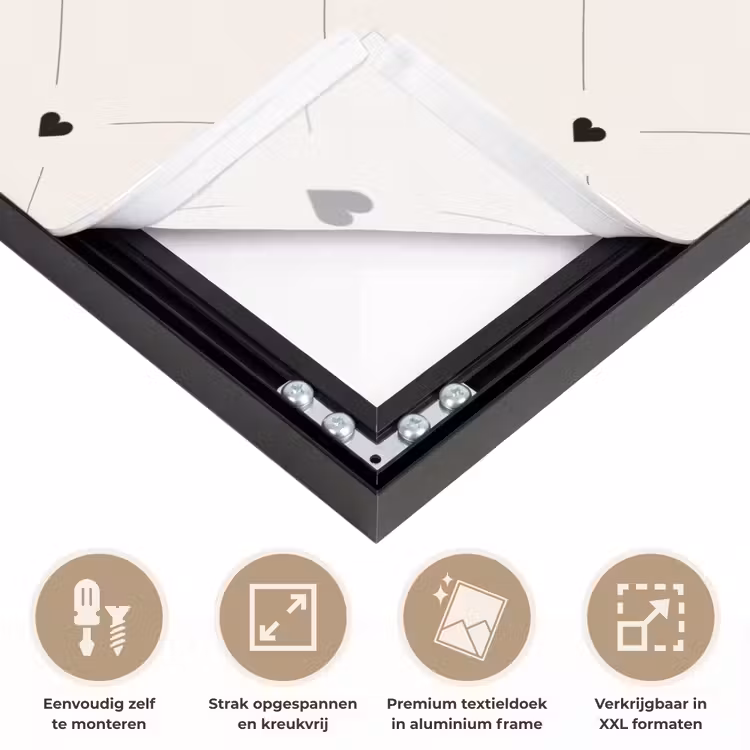 Streep - Hart - Wit - Zwart Textielframe zwart klein 947 -USP_feed_closeupNL