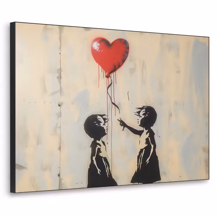 Street art - Banksy - Ballon - Graffiti - Hart Textielframe - compleet frame klein -3d
