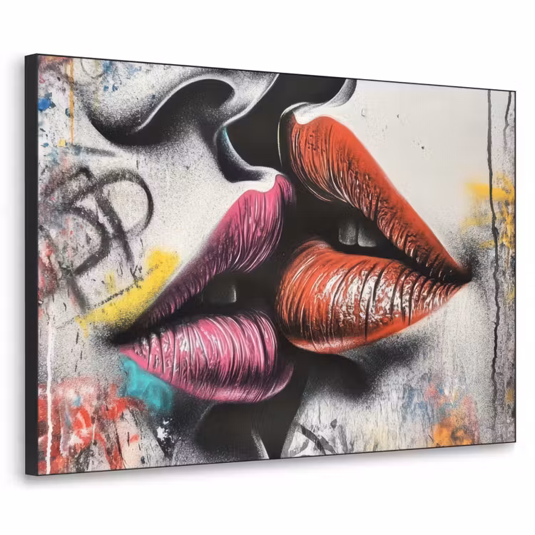 Street art - Lippen - Kus - Graffiti Textielframe - compleet frame klein -3d