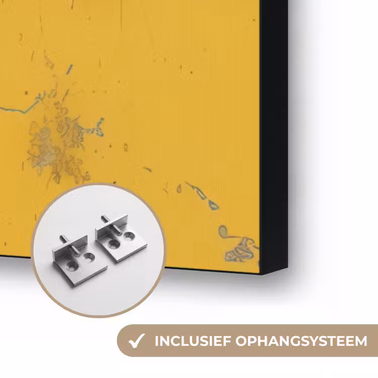 Street art - Meisje - Geel - Banksy Style Textielframe zwart klein -USP_ophangsysteemNL