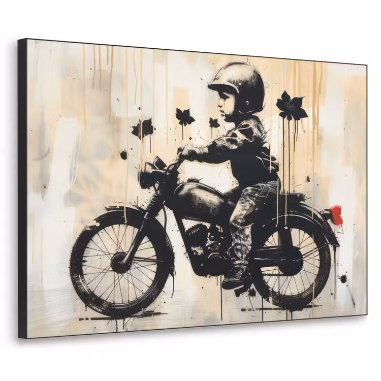 Street art - Motor - Jongen - Graffiti - Banksy Style Textielframe - compleet frame klein -3d