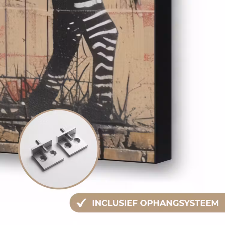 Street art - Zebra - Vrouw - Dieren - Graffiti - Banksy Style Textielframe zwart klein -USP_ophangsysteemNL